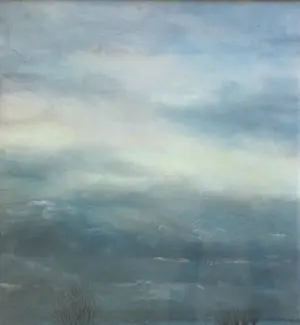 Ted Licht - Overstromend rivierlandschap | grote kleuren krijttekening - ingelijst kopen? Bied vanaf 50!