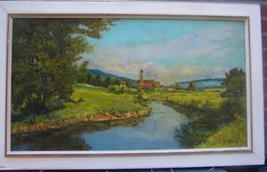 Gertrude Hutjens Koene - Heuvellandschap met beek. kopen? Bied vanaf 49!