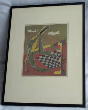 Harry van Kruiningen - Ingelijste kleurenlitho , Schaakspeler – 1947 – oplage 24 ex. kopen? Bied vanaf 50!