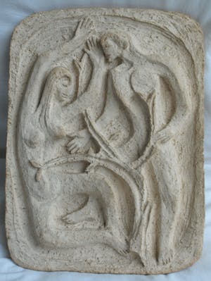 Klaas Pijlman - Plaquette van witte Chamotte / Aardewerk – Adam & Eva - ca. 1970 kopen? Bied vanaf 1!