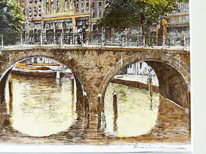 Marius Janssen - Mooie & grote ingekleurde Ets Utrecht bakkersbrug - gesigneerd fraai ingelijst kopen? Bied vanaf 57!