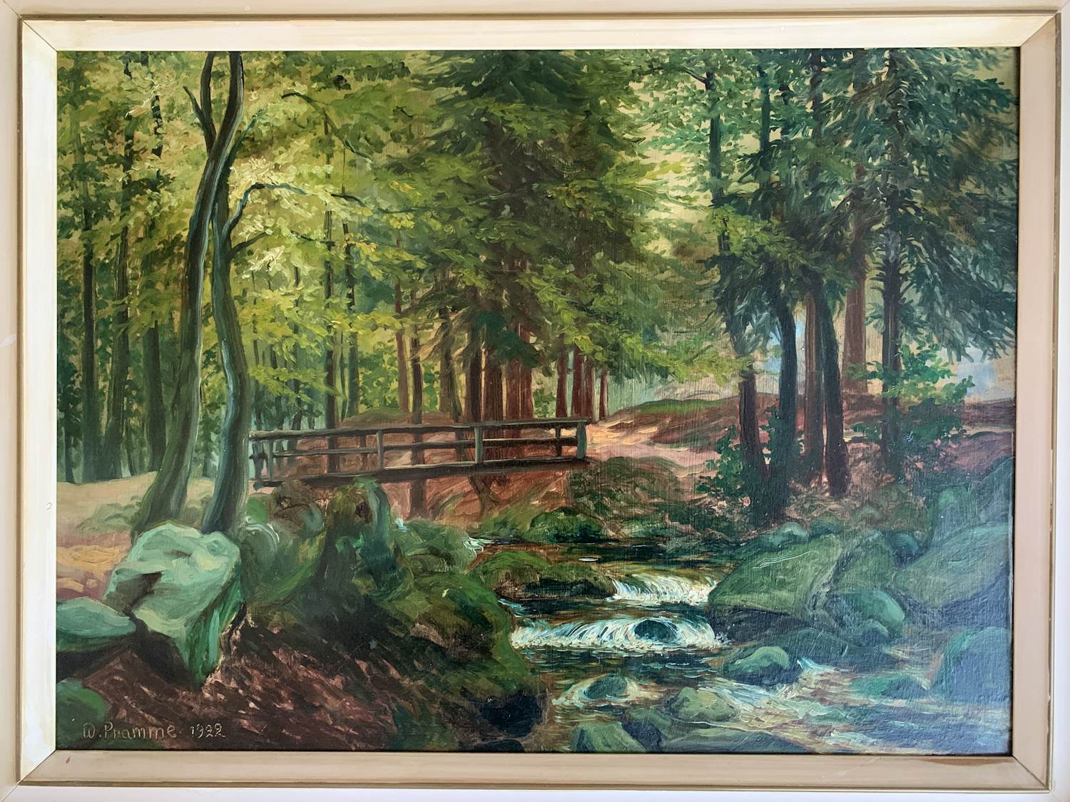 Wilhelm Pramme - Boslandschap met beek en brug kopen? Bied vanaf 100!