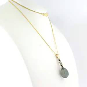 Gouden collier met goud met platina hanger met quartz en diamant kopen? Bied vanaf 240!