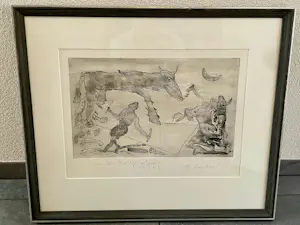 Lucebert - Ets Nr. 5 - Geheel nieuw ingelijst - met bies kopen? Bied vanaf 130!