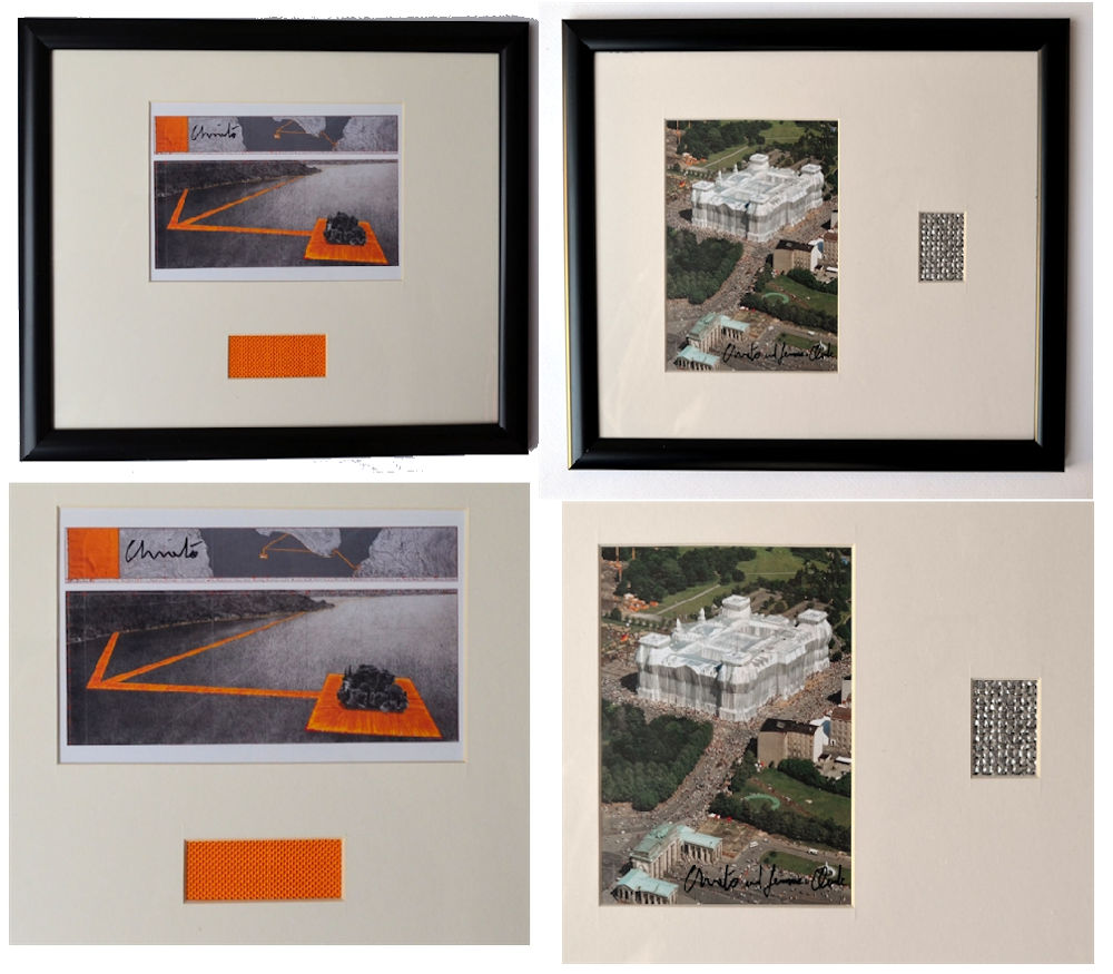 Christo - TWEE ( 2 ) collages- Floating Piers en Reichstag- handgesigneerd verkocht voor € 140!