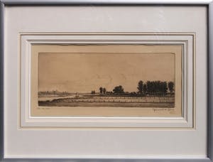 Gerrit de Jong - 'De Maas' - ets - rivierenlandschap in lijst kopen? Bied vanaf 1!