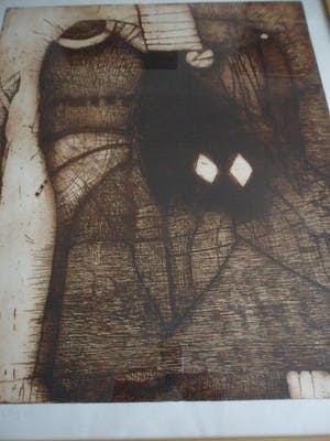 Guillaume Le Roy - Fraaie abstracte ets in sepia kleuren. kopen? Bied vanaf 45!