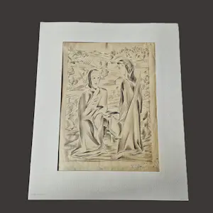 Douwe Jan van der Zweep - Kubistische jaren 30 tekening "jezus neemt afscheid van maria" gesigneerd kaufen? Bieten Sie von 54!