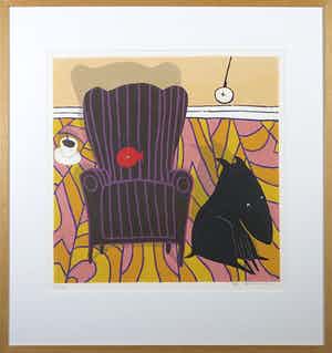 Peter Bastiaanssen - Zeefdruk, Waar moet ik nou liggen? - Ingelijst verkocht voor € 80!