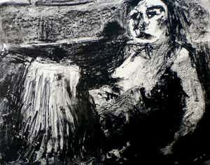 Kees Buurman - Litho: Zieke vrouw - 1963 verkocht voor € 35!