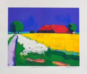 Jentsje Popma - Koolzaadveld met fluitenkruid. verkocht voor € 80!