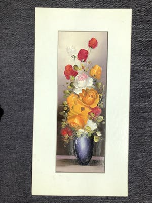 Robert Cox - Oranje bloemen in vaas - Olieverf op doek kopen? Bied vanaf 50!