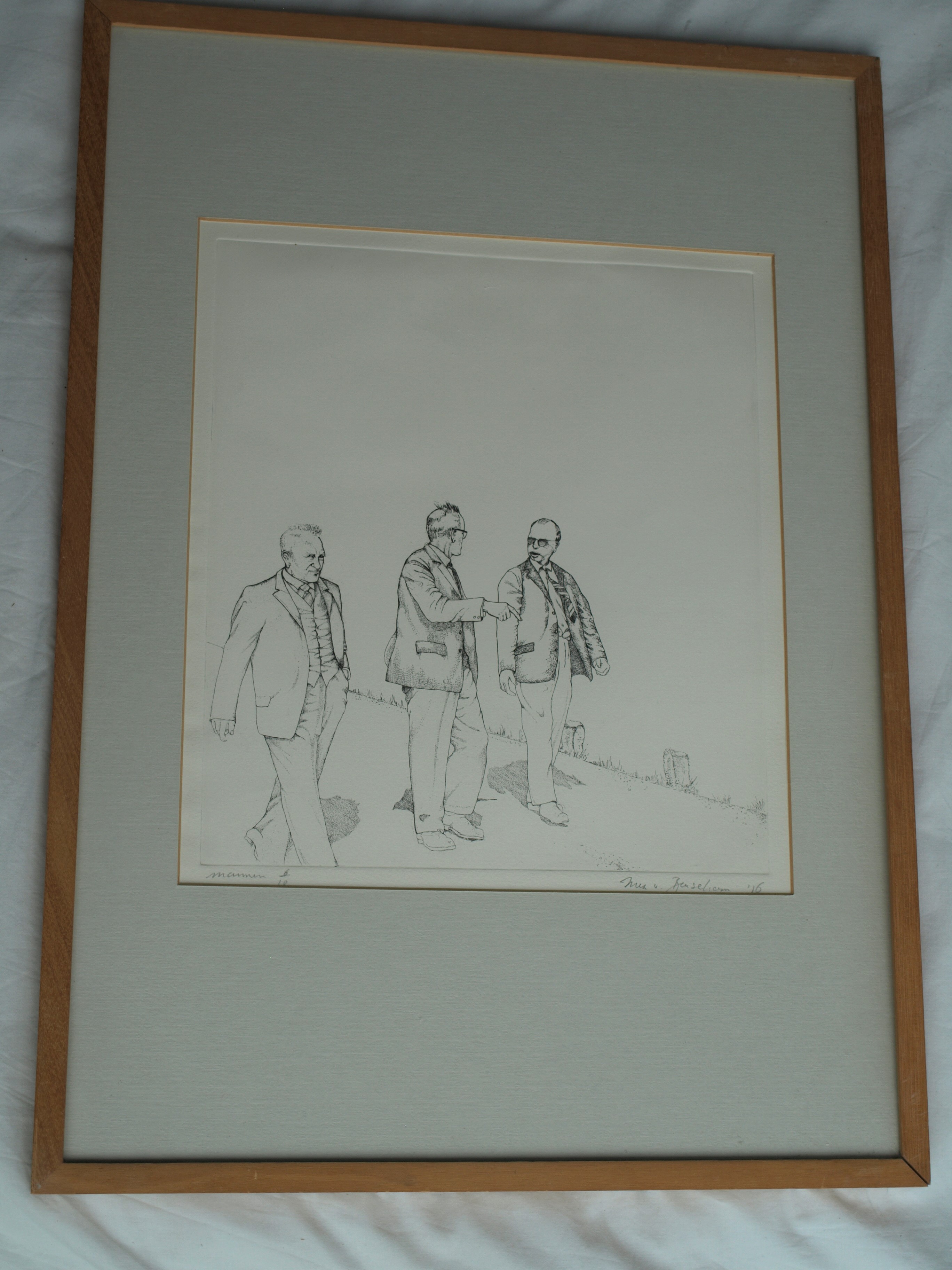 Inez van Beusekom - Ets, Mannen – gesigneerd & ingelijst – 1976  kopen? Bied vanaf 1!