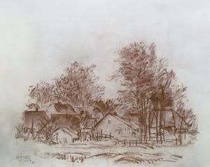 Jelle Hoogstra - Eext, Drente, pastelkrijt op papier kopen? Bied vanaf 50!