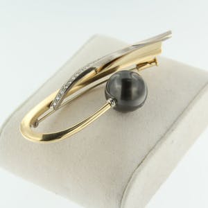 18K Goud - Chris Soomers - Broche met diamant en parel kopen? Bied vanaf 1300!