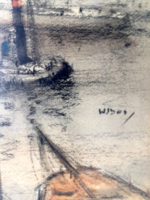 Willem Bos - Drukte in de Rotterdamse Haven - Gemengde techniek, Ingelijst kopen? Bied vanaf 240!