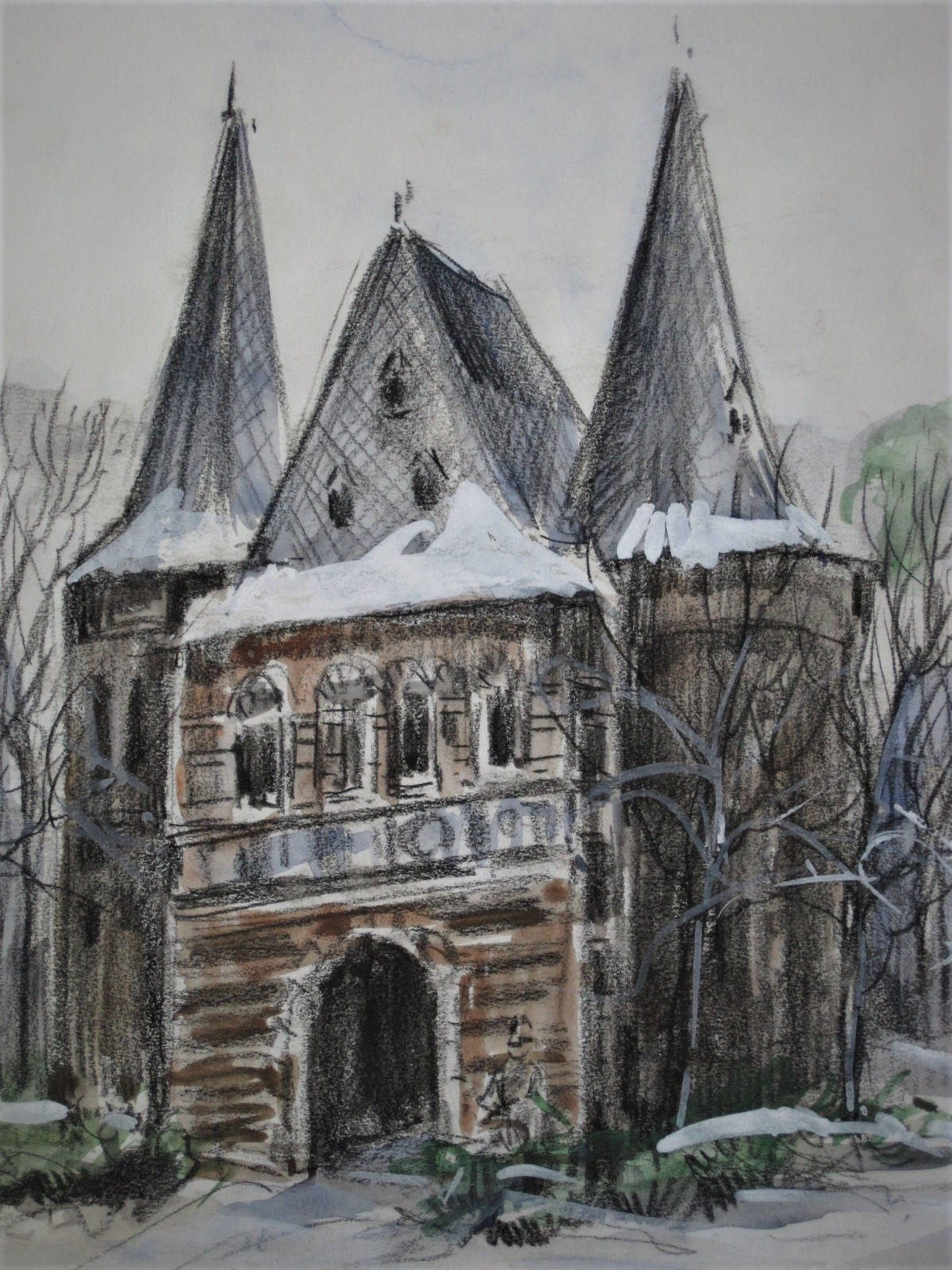 Louis van der Pol - mooie impressionistische aquarel "Stadspoort Kampen"  kopen? Bied vanaf 1!