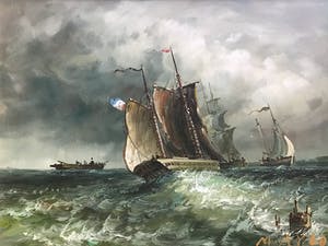 Niet of onleesbaar gesigneerd - Drie zeilschepen kopen? Bied vanaf 1!