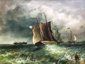 Niet of onleesbaar gesigneerd - Drie zeilschepen verkocht voor € 1!