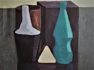 Antoon van Bakel - Groot verstild olieverf op papier "Stilleven met 5 vormen" 1982 kopen? Bied vanaf 57!