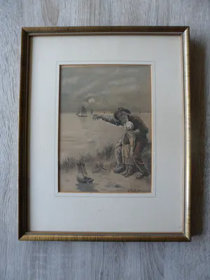 Herman Verkerk - Gemende techniek, Visserman met kind. kopen? Bied vanaf 25!