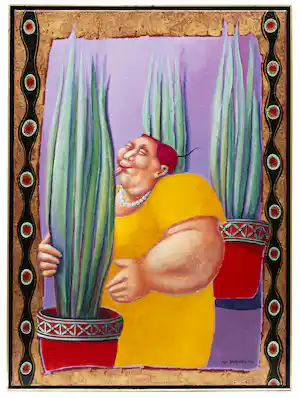 Ada Breedveld - Acryl op doek: Sanseveria - 1993 verkauft für € 450!