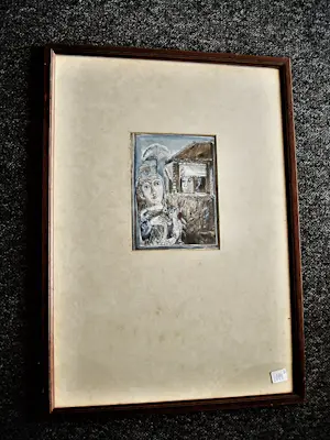 Mieke Kemming-Stork - karakteristieke "Fabel" aquarel in blauw "vrouw met kat" gesigneerd kopen? Bied vanaf 29!