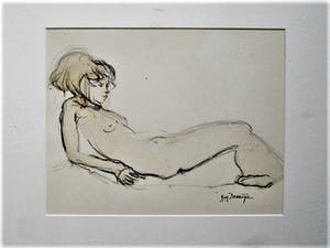 Guy Denaigre - Fraai impressionistisch Aquarel/Inkt "liggend vrouwelijk Naakt" gesigneerd kopen? Bied vanaf 20!