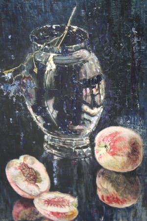 Henri van Os-Delhez - stilleven vaas met perzik kopen? Bied vanaf 99!