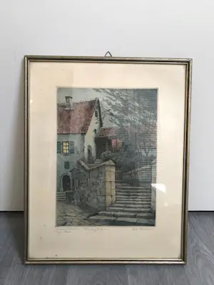 Friedrich Hartmann - Mesnerhäuschen Rothenburg o/d Tauber – handgekleurde ets kopen? Bied vanaf 80!