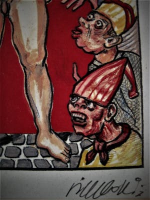 Corrado Simeoni - Venetie 1938 Karakteristiek satirische Aquarel/Pastel - gesigneerd met opdracht kopen? Bied vanaf 20!