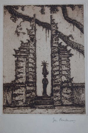 Jan Poortenaar - Ets - Tempelpoort Bali kopen? Bied vanaf 50!