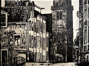 Jac. de Beer - 1920 - Fraaie zwart-wit Houtsnede - "Westertoren amsterdam" potlood gesigneerd kopen? Bied vanaf 10!