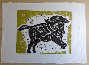 Peter Alma - KOE / KLEURHOUTSNEDE / 61x84cm / SIG / PRENT190 kopen? Bied vanaf 25!