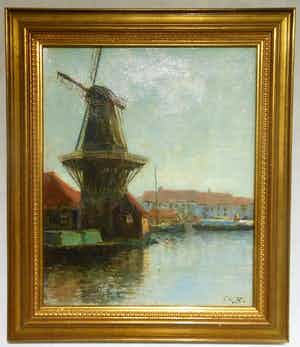 Christiaan Soer - Dorpsgezicht met molen verkocht voor € 125!