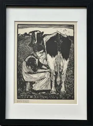 Jan Mankes - Originele Houtsnede Koemelkster 1927 kopen? Bied vanaf 185!