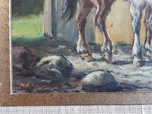 Niet of onleesbaar gesigneerd - Paarden in de Stal - Gesigneerd kopen? Bied vanaf 1!