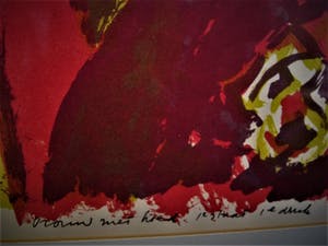 Flip van der Burgt - Mooie grote 1e druk Kleurhoutsnede "Vrouw met doek" gesigneerd kopen? Bied vanaf 10!