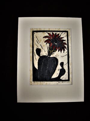 Jac. de Beer - Verstilde kleine oplage Houtsnede "Cactus met rode bloem" gesigneerd kopen? Bied vanaf 20!