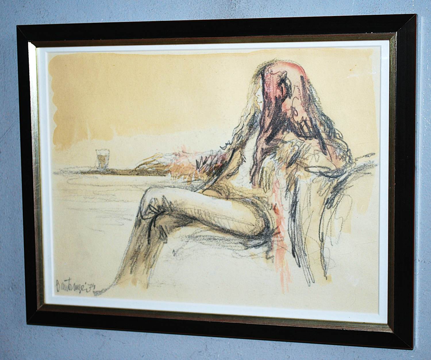 Cees Bantzinger - meisje in café 1974 - tekening met aquarel - mooi ingelijst- incl hardcoverboek kopen? Bied vanaf 100!