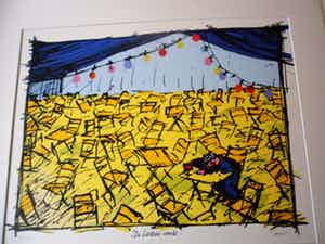 Bram Vermeulen - Zeefdruk. Titel,"De laatste ronde". verkocht voor € 50!