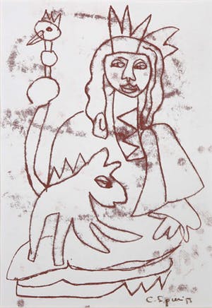 Christine Spierings - Monotype, z.t. Koningin en draakje kopen? Bied vanaf 1!