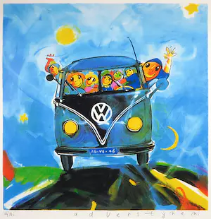 Ad Verstijnen - Zeefdruk, Volkswagen Oldtimer - Ingelijst kopen? Bied vanaf 50!