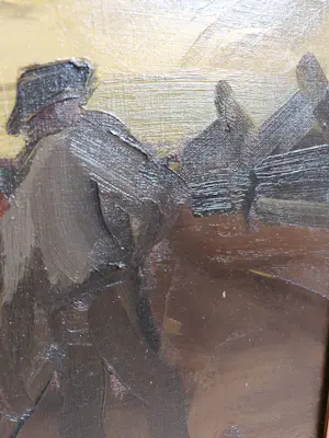 Hubert Malfait - schilderij - Titel: boer met paard - handgesigneerd - ingelijst kopen? Bied vanaf 1950!