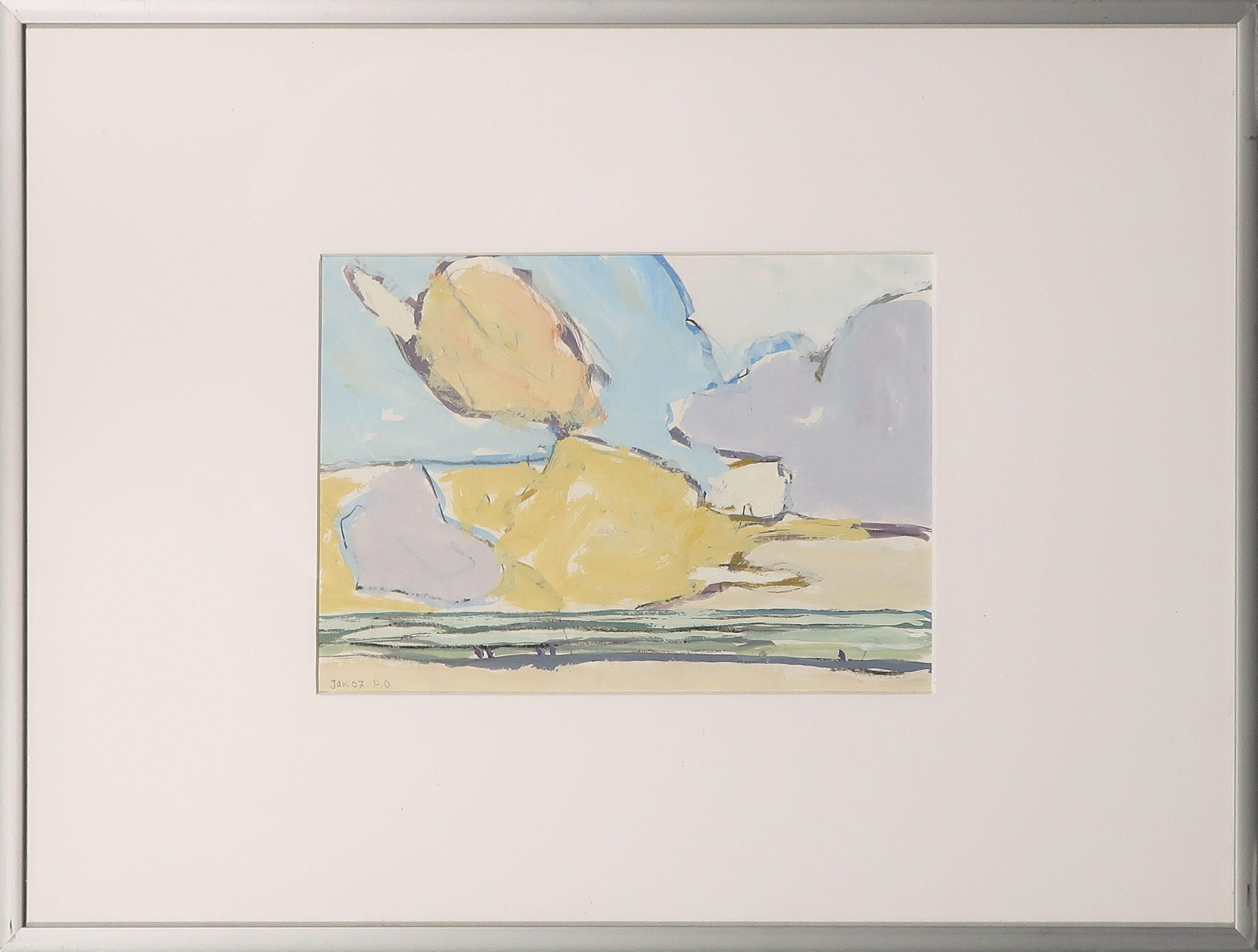 Paul Overhaus - Gouache op papier, Strandgezicht - Ingelijst verkocht voor € 35!