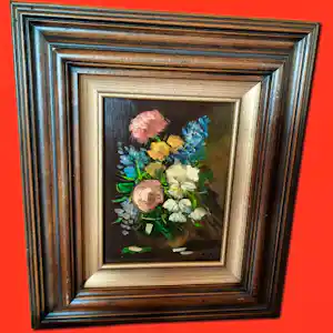 Harrij van Dongen - Klassisches Blumenstillleben Öl auf Holz Handsigniert (Holländischen Schule) verkocht voor € 60!