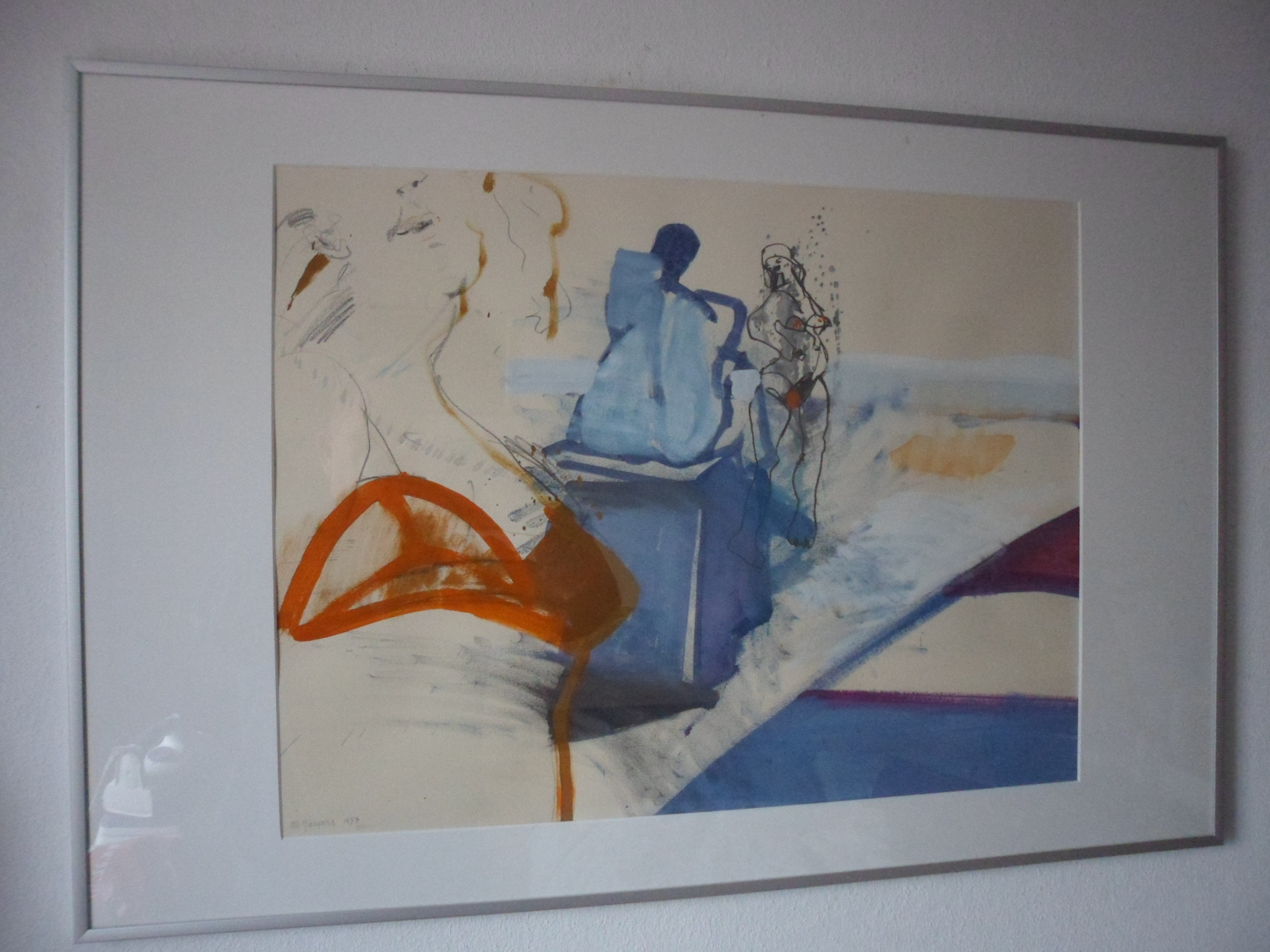 Marjan Jaspers - Gemende techniek, titel,"strandgezicht". verkocht voor € 50!