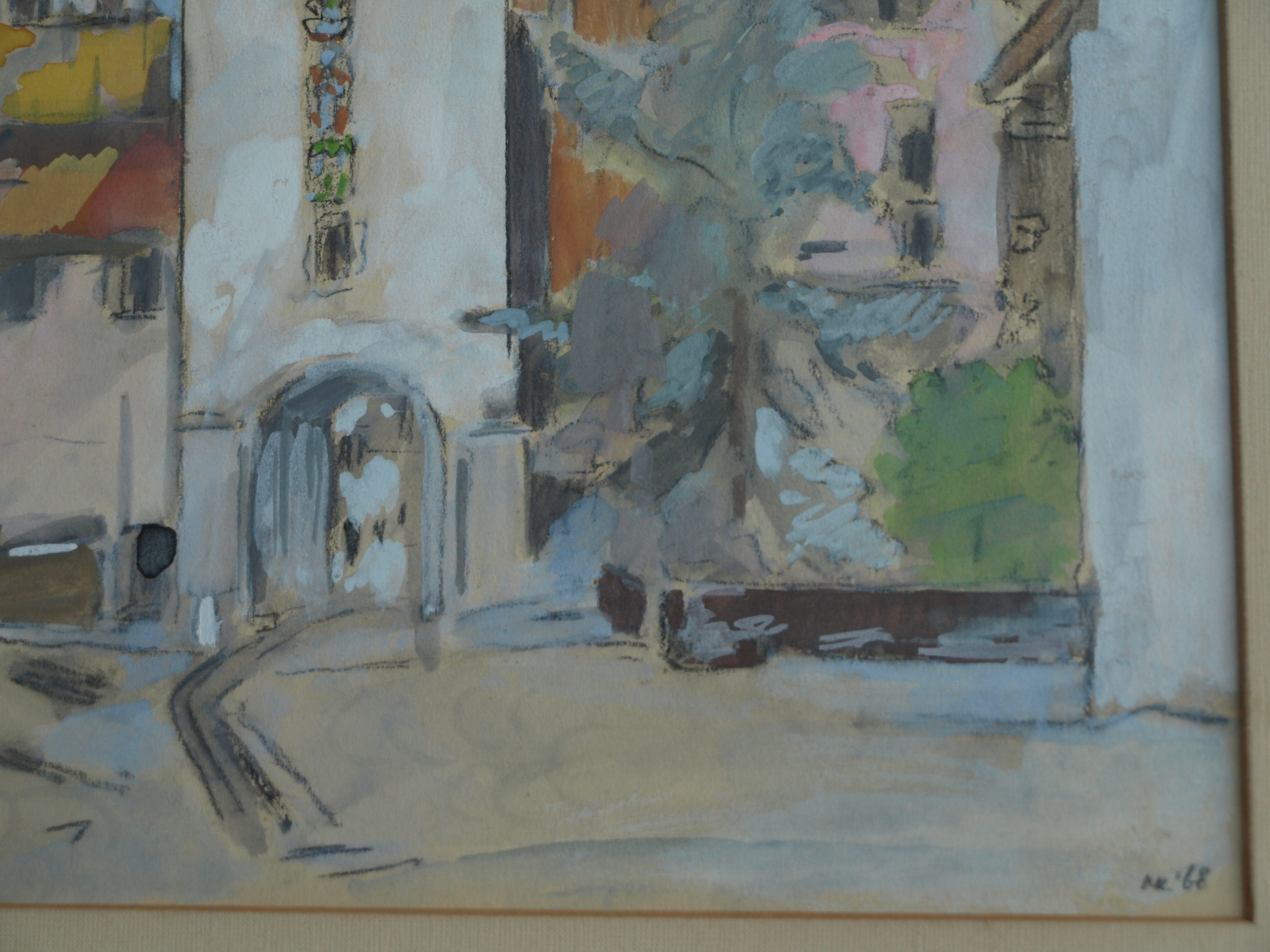 Niet of onleesbaar gesigneerd - Gemengde techniek , Dorpsgezicht – gesigneerd & ingelijst - 1968 kopen? Bied vanaf 1!