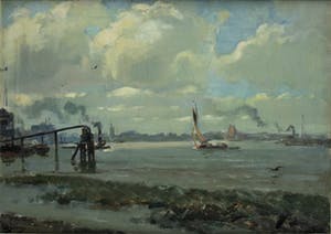 Daniel Muhlhaus - Riviergezicht met boten kopen? Bied vanaf 275!