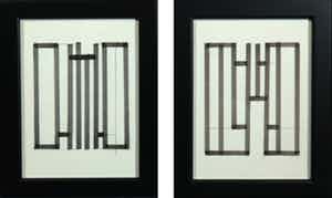 Siep van den Berg - Lot van twee pentekeningen, Abstracte compositie - Ingelijst verkocht voor € 40!